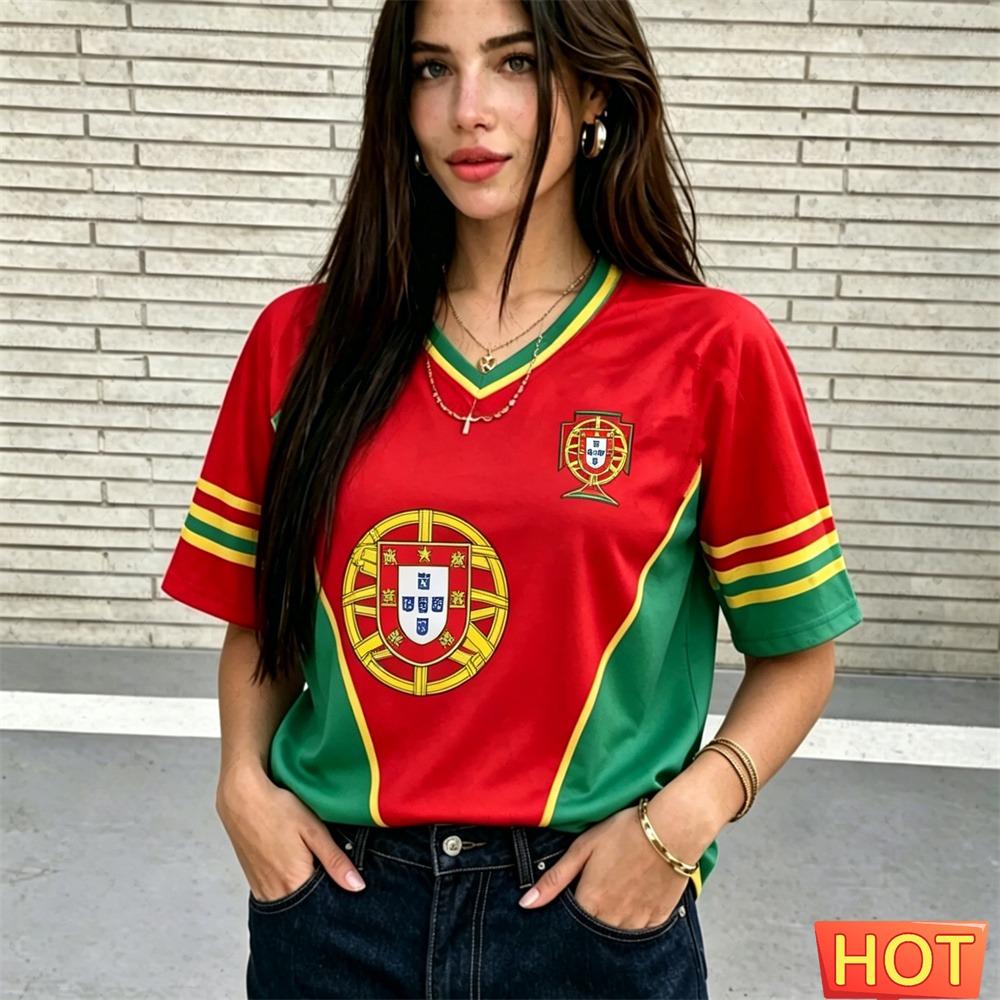 T-shirt da donna estiva con scollo a V Maglietta da calcio brasiliana Maglia da donna con gradiente giallo verde Asciugatura rapida nuova T-shirt brasiliana