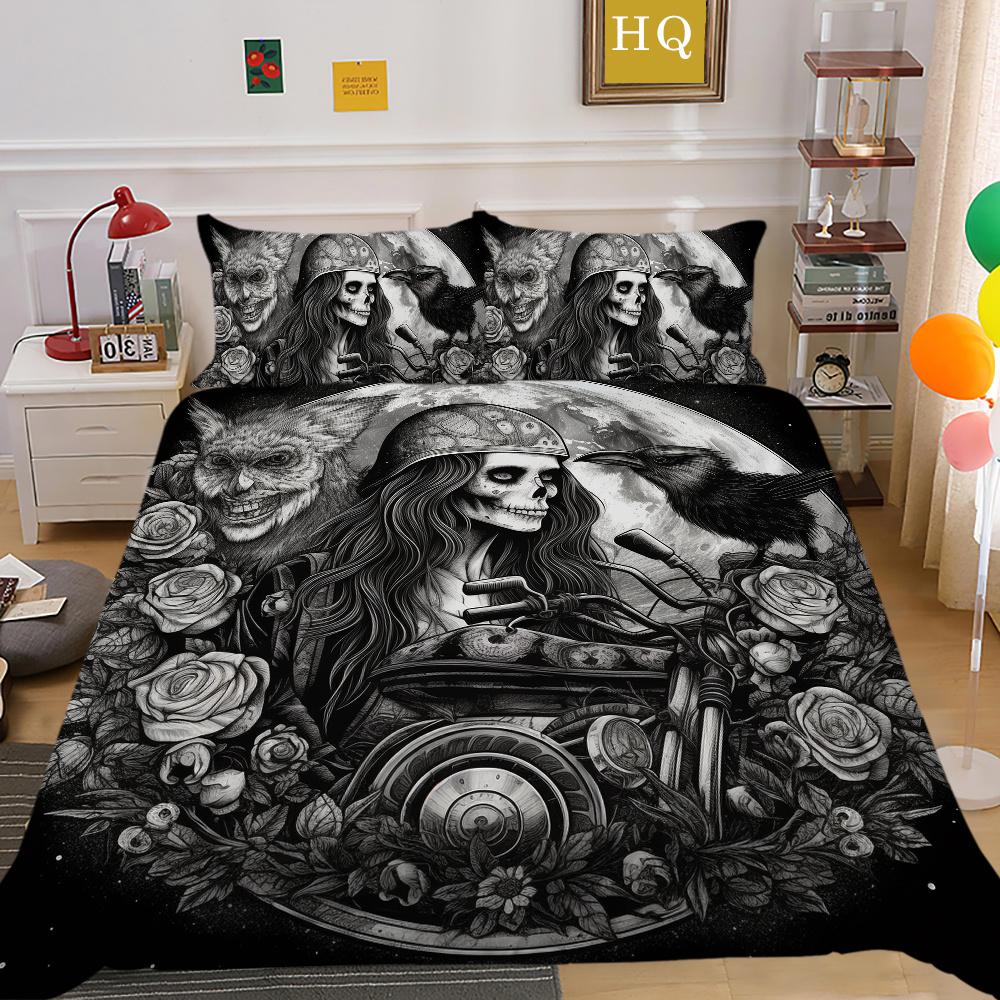 Beauty Skull Printed Comforter Cover Set Twin Size Polyester Home Bedclothes Highend Soft Duvet Cover Set
