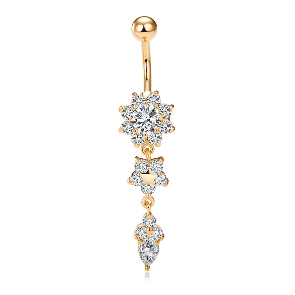 Exquisite Stylish Floral Style Piercing Navel Nail Sexy Body Jewelry Pendant Crystal Belly Button Rings