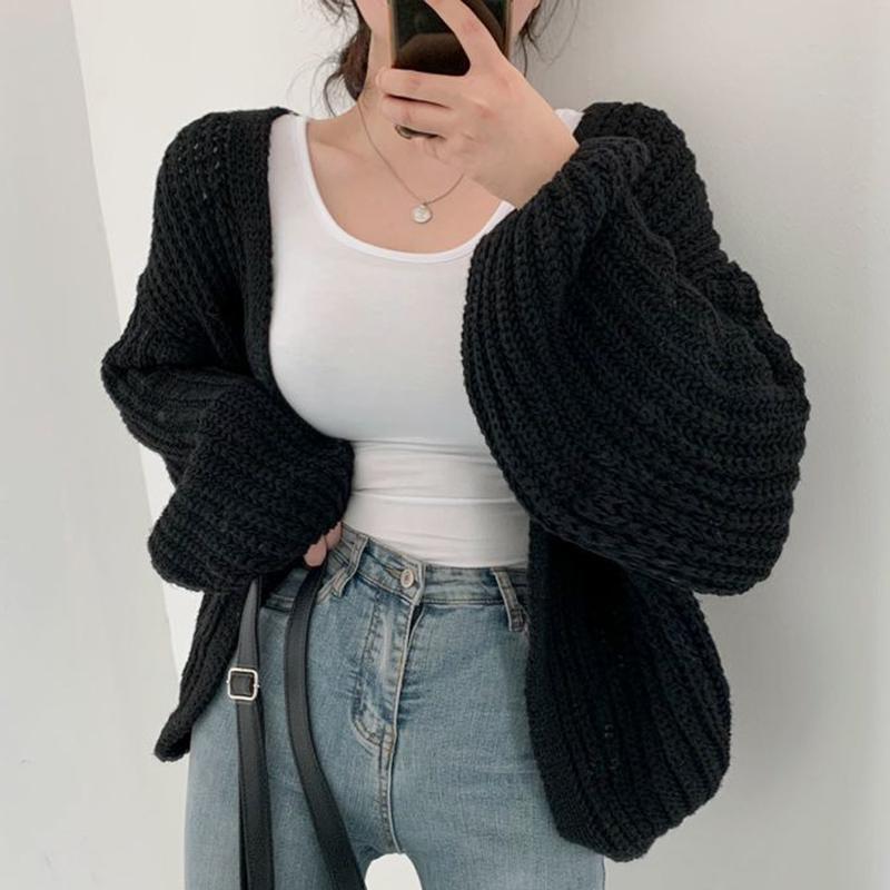 Autumn Leisure Korean Stytle Streetwear TopsCoat Chic Wind Y2k Sweater Vintage Harajuku Lantern Sleeve Women Cardigan Sweater