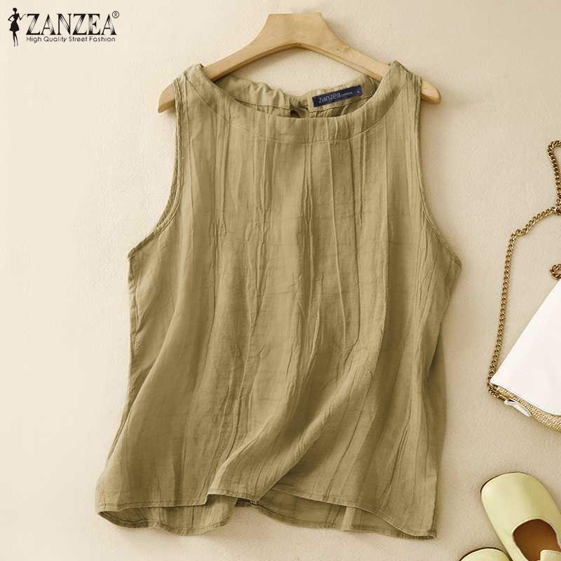 

ZANZEA Женские повседневные однотонные топы без рукавов с круглым вырезом S светло-зеленый
