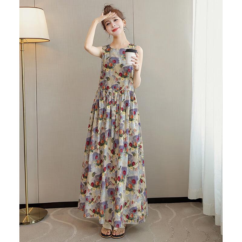 

Sishe Printed A-Line Sleeveless Maxi Dress 2XL