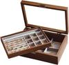 Black Walnut Locked Glass Lid Vintage Jewelry Storage Box-Can Store Necklaces Earrings Rings Bracelets Watches