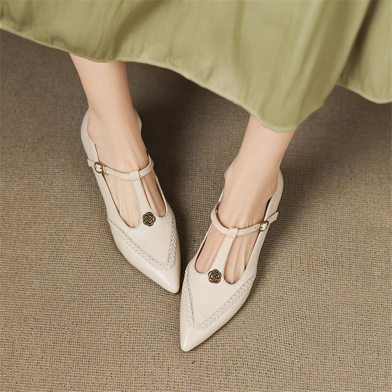 Fashion New Spring/summer Genuine Leather Women Shoes Pointed Toe Shoes for Women Fashion Retro Mary Jane Shoes High Heels Women Pumps