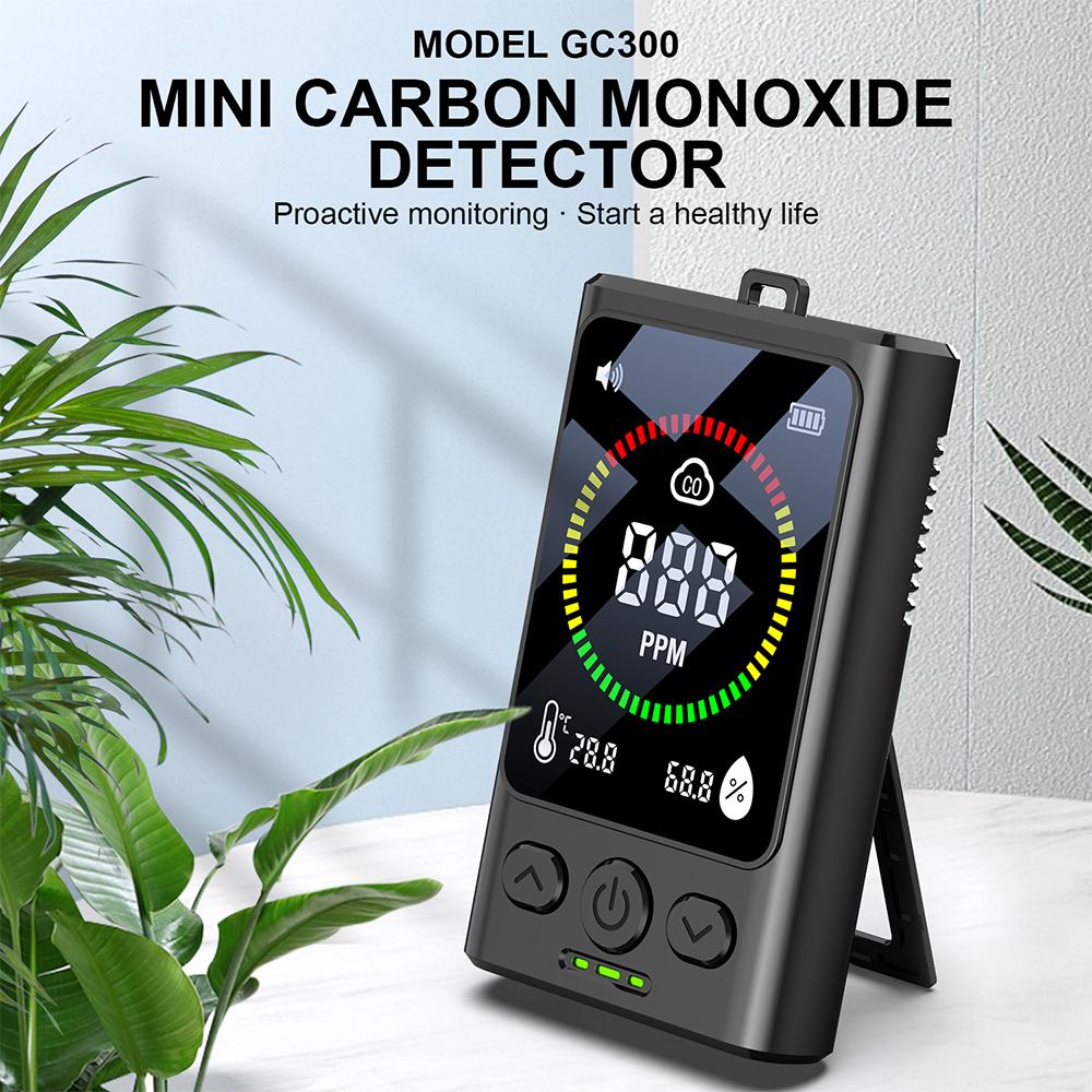 Portable Carbon Monoxide Detector CO Gas Alarm with Temp Humidity Monitor Digital Air Quality Tester Rechargeable Indoor Outdoor