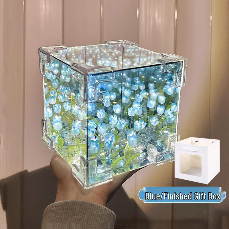 Cadeau de Saint-Valentin: Veilleuse Tulipe Faite à la Main Rubik's Cube - Parfait pour l'Anniversaire de la Petite Amie