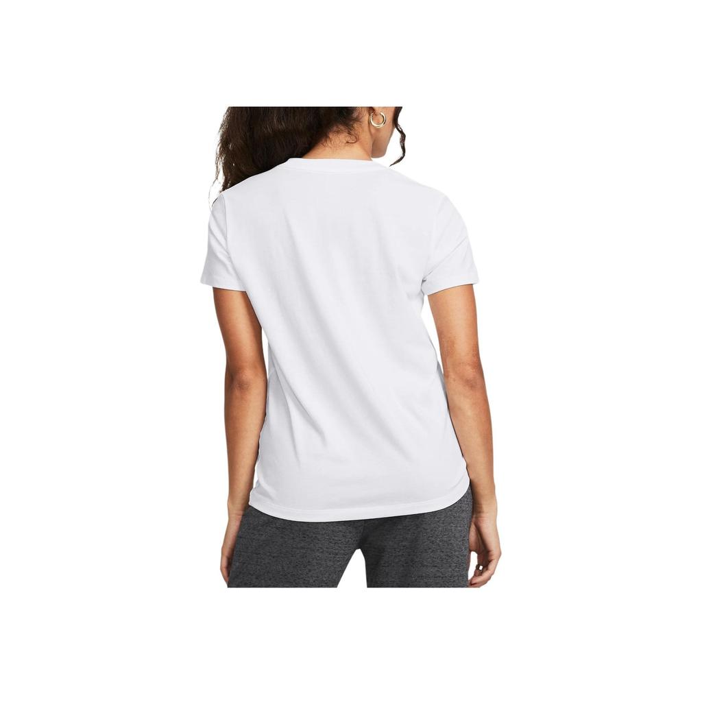 Under Armour Letter Logo Print Round Neck Pullover Short Sleeve T-Shirt Women T-Shirts White 1383648-100