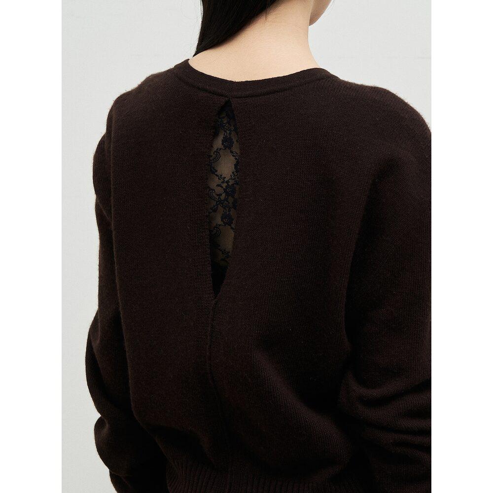 Anggae Lambswool Blend 2Holes Solid Pullover Brown