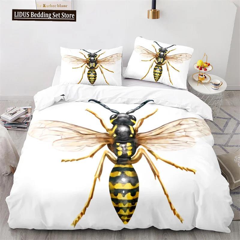 Cartoon Bee Duvet Cover Insect Honeybee Bedding Set Microfiber Wild Animal Comforter Cover King For Teens Boys Kawaii Home Decor