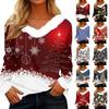 Women's Casual Long Sleeve Christmas Print Top with Collar