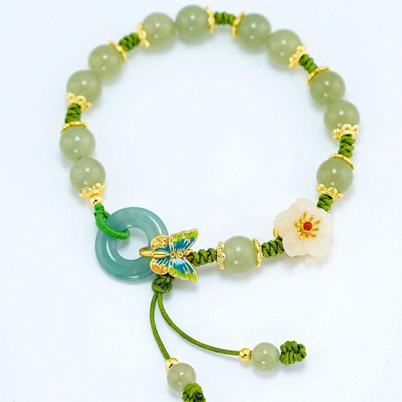 

Браслет из нефрита с имитацией цветка бабочки, ювелирное изделие, регулируемые аксессуары, женский