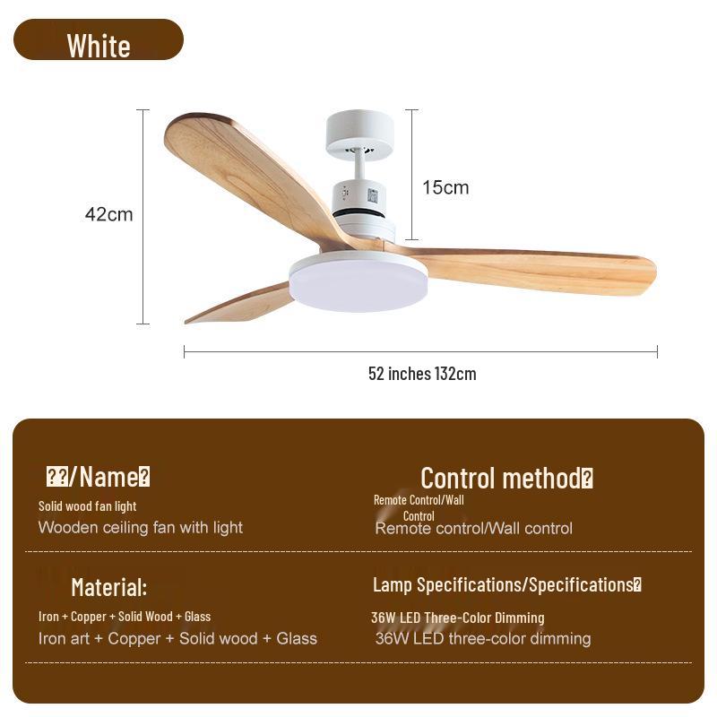 Mid-Century Retro Silent Ceiling Fan Light with Solid Wood Style and Full Spectrum Eye Protection for Bedroom, Living Room, or Dining Room.