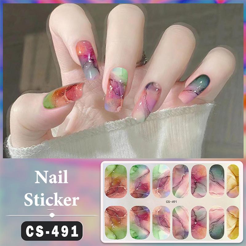 Bez lampy do utwardzania Wodoodporne naklejki na paznokcie Pełne krycie Naklejki na paznokcie Mocne i niełatwe do odpadnięcia 14 paznokci/zestaw Wielokolorowe plastry na paznokcie