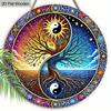 Yin Yang Tree Of Life Round Wooden Hanging Sign, 2D Flat Wooden Spiritual Wall Decor