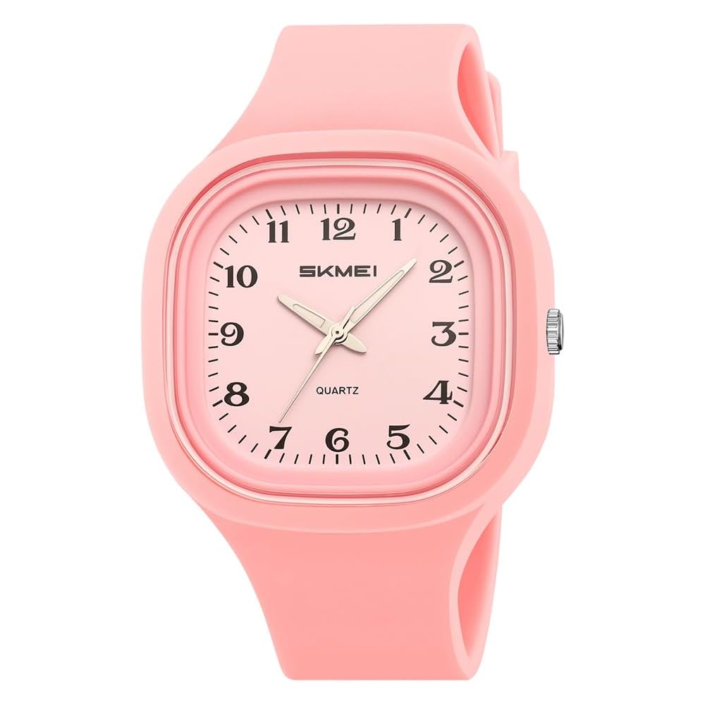 Square Women s Silicone Waterproof Sports Watch Pink Casual Simple Design with Easy-to-Read Arabic Numbers