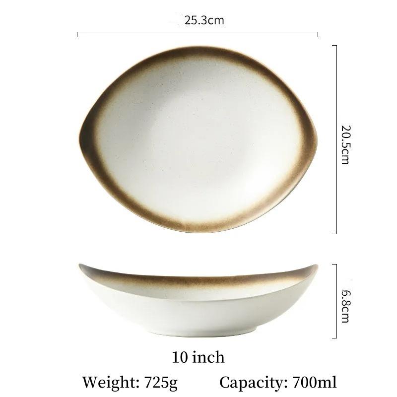 10 inch Dark Black Ink Ellipse Dinner Plate Under-Glazed Ceramic Dinner Dishes Dessert Tray Soup Plate Dinnerware Microwave Safe