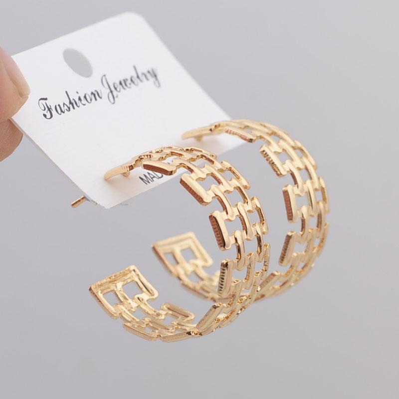 

New European C-shaped Braided Dangle Earrings Multi-layers Hollow Geometric Statement Metal Drop Earrings for Women new in brinc