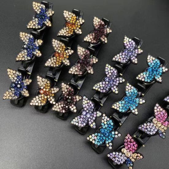 Women Hair Pin Sparkling Rhinestone Braided Hair Clip with Butterfly Decoration Vintage Style Hair Accessories