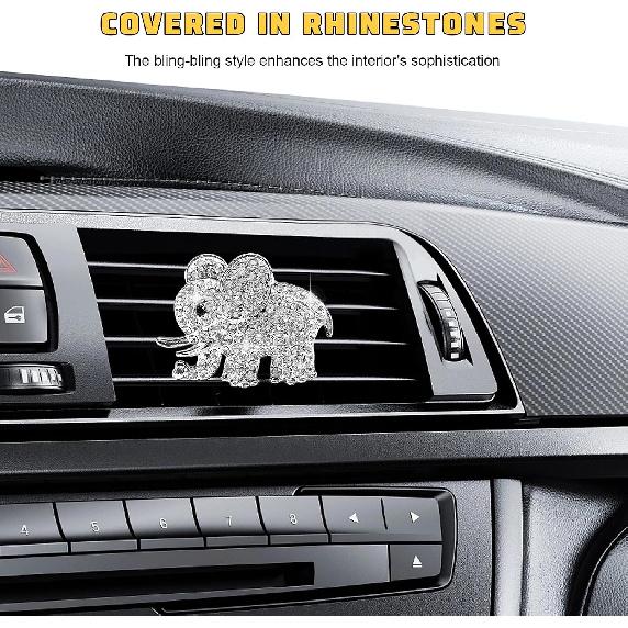 Elephant Car Air Conditioning Outlet Clip, Bling Elephant-Shaped Air Vent Clips Rhinestone Auto Interior Decor, Crystal Aroma Freshener Diffuser Clip