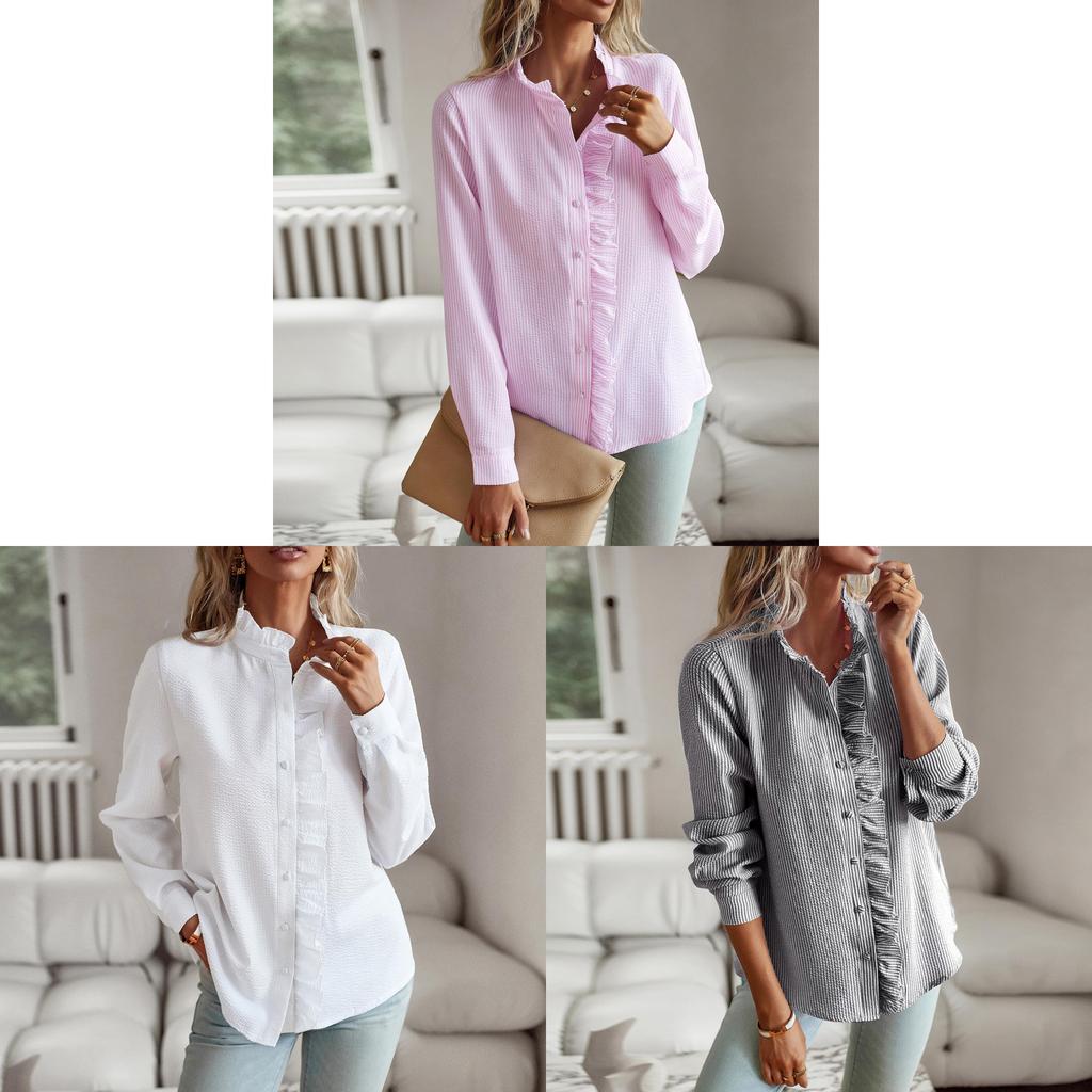 Womens Long Sleeve Shirt With Cotton Polyester Blend For Office Work In Autumn Winter