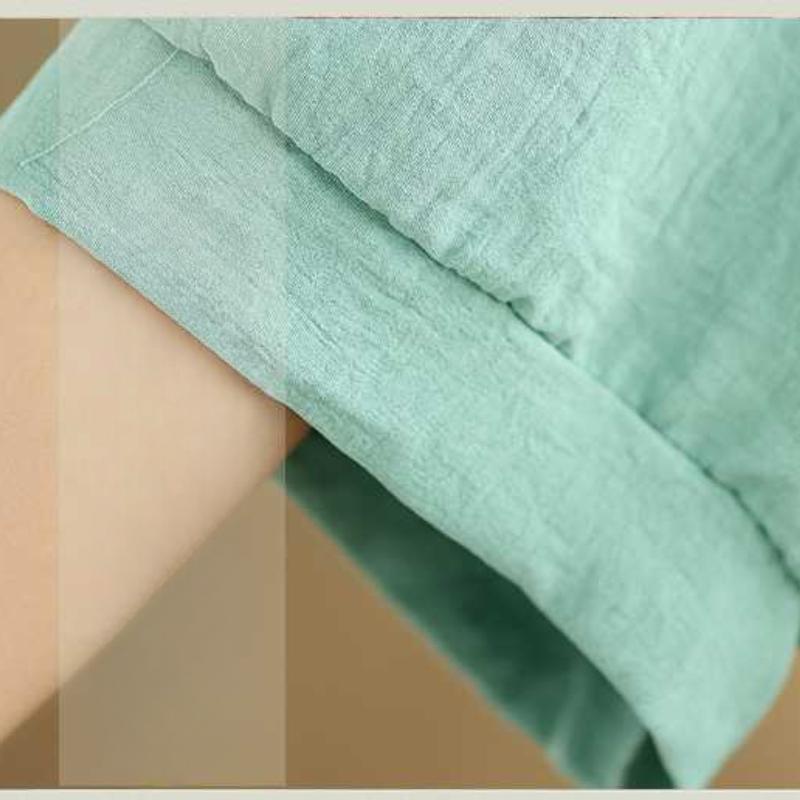 Summer Embroidered Ramie Top Loose V-neck Linen Cotton Hemp Short Sleeved Shirt Women's Versatile T-shirt
