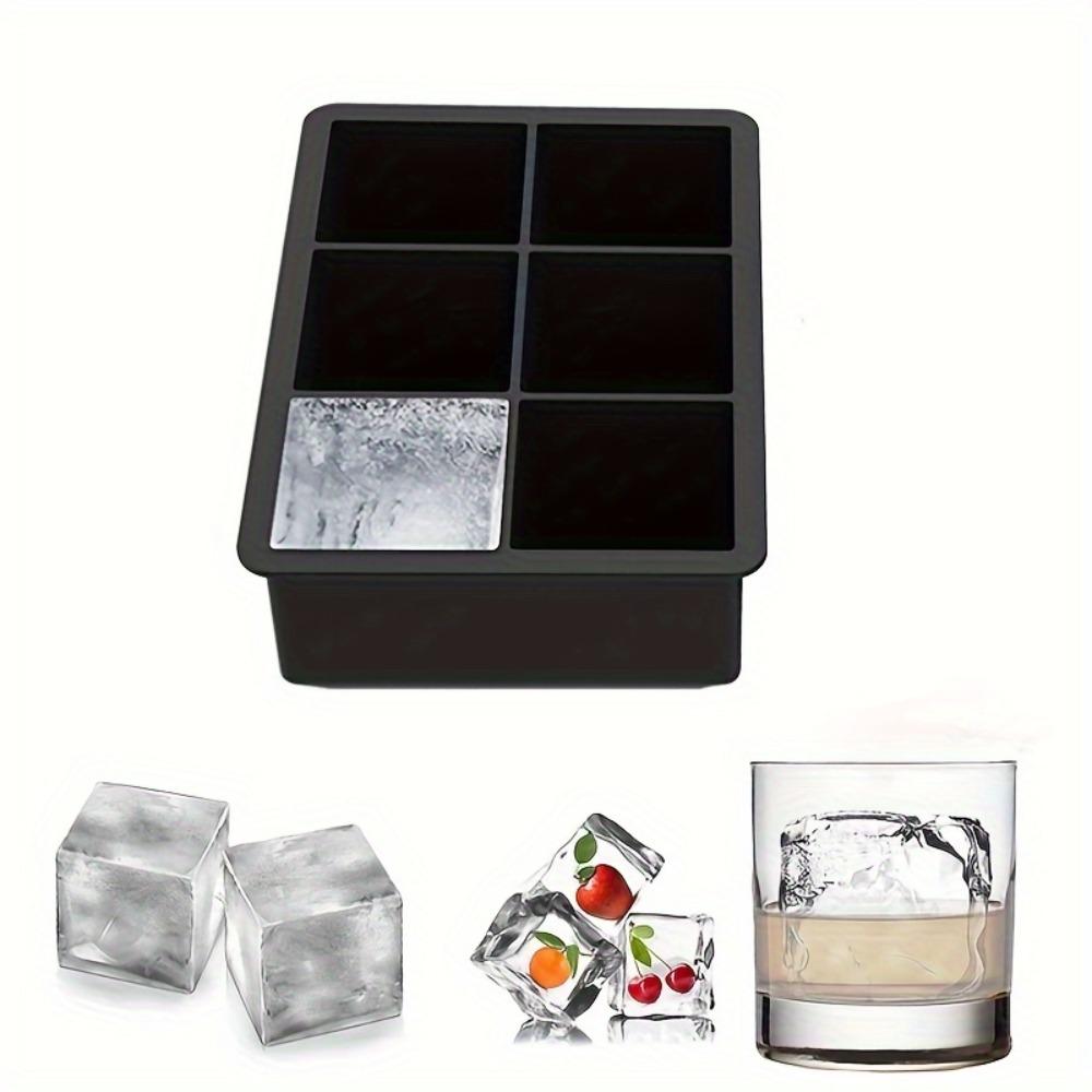 6-Cell Large Silicone Ice Cube Tray, Food-Grade Square Ice Mold for Cocktails Party BBQ, Freezer Safe