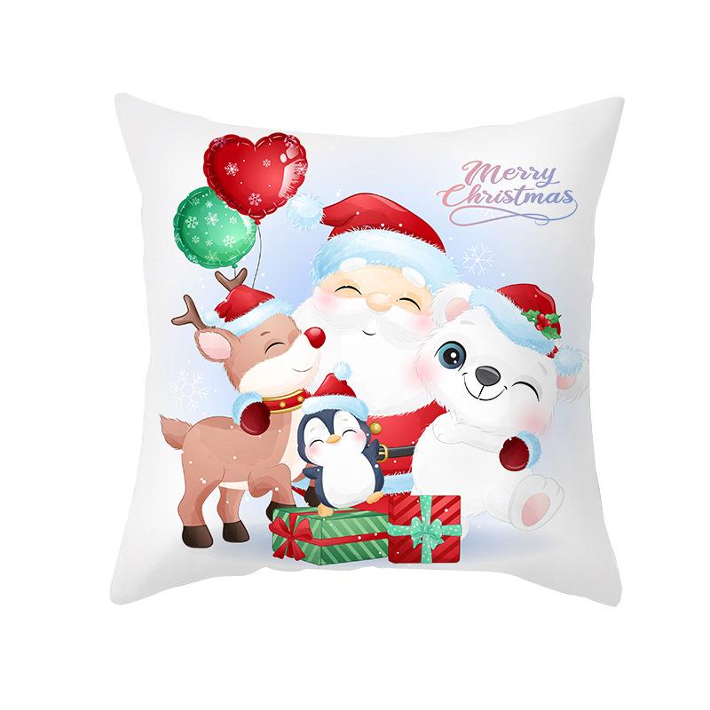 Cartoon Watercolor Christmas Pillow Cover Printed Cute Christmas Snowman Sofa Cushion Pillow Cover Home