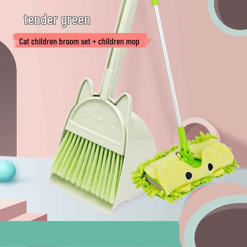 Kids' Cat-Themed Cleaning Set: Mini Broom, Dustpan, and Mop for Playhouse and School