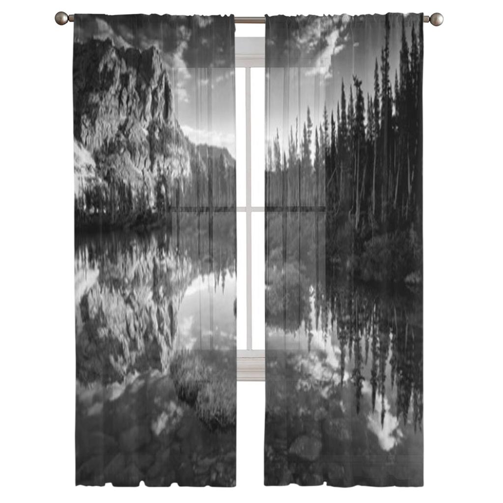 Soluppgång från Helene-sjön Lyxig chiffong, skira gardiner för vardagsrummet, dekoration av sovrummet Fönster Voiles Tyllgardin