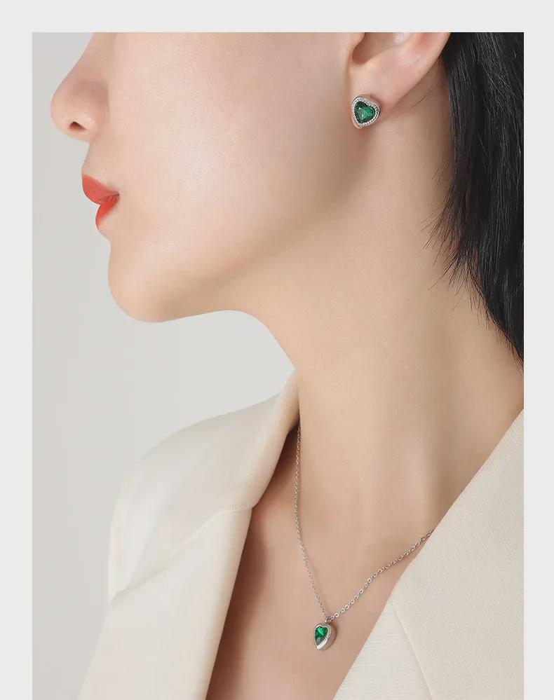 French Niche Multi-Color Zircon Love Pendant Necklace & Earrings Set