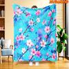 1pc Pink Cherry Blossom Blanket Suitable for All Seasons, Soft Flannel Throw Bedspread with Pink Cherry Blossom Watercolor Print, Machine Washable Coz