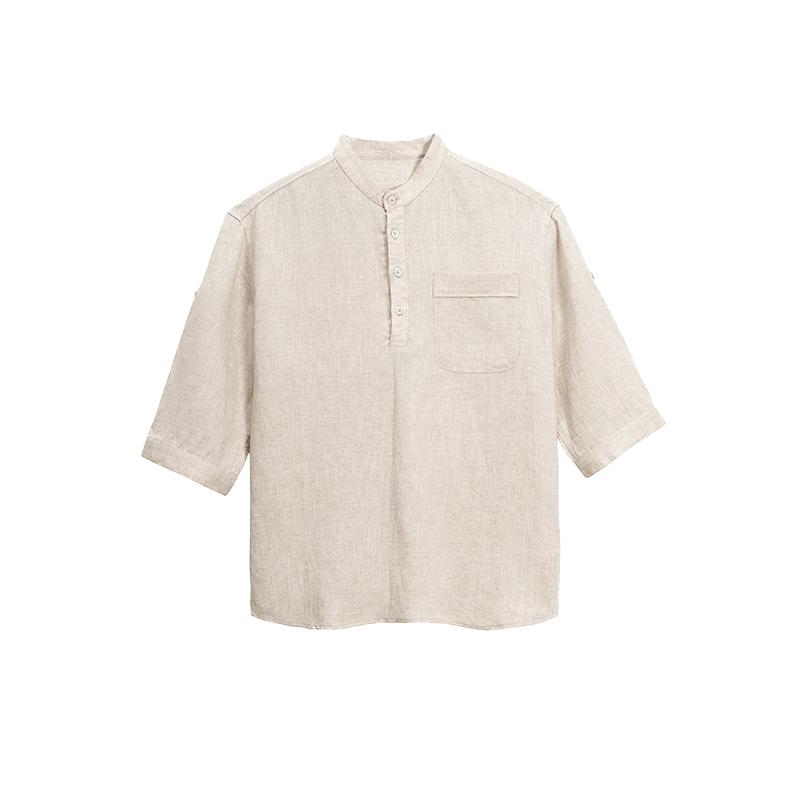 HAUT TON Men s Tencel Linen Henley Short Sleeve Top 3XL темно-голубой