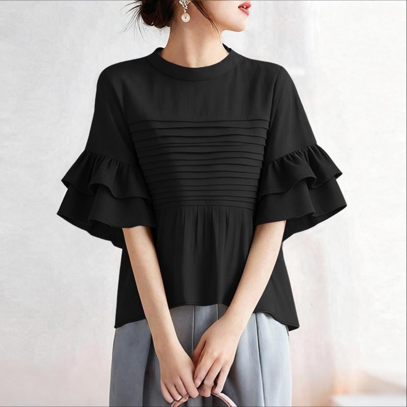 ZANZEA Damen Lässige Stehkragen Locker Halbarm Bluse