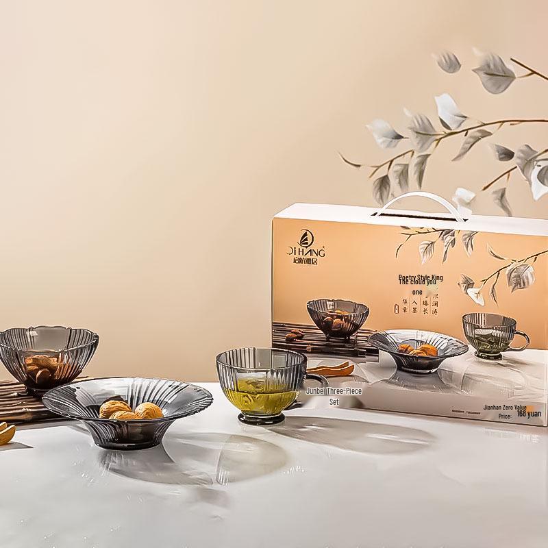 Creative Glass Bowl and Cup Set: Elegant Tableware for Desserts and Salads - Perfect for Gifts 4-Piece Set серый