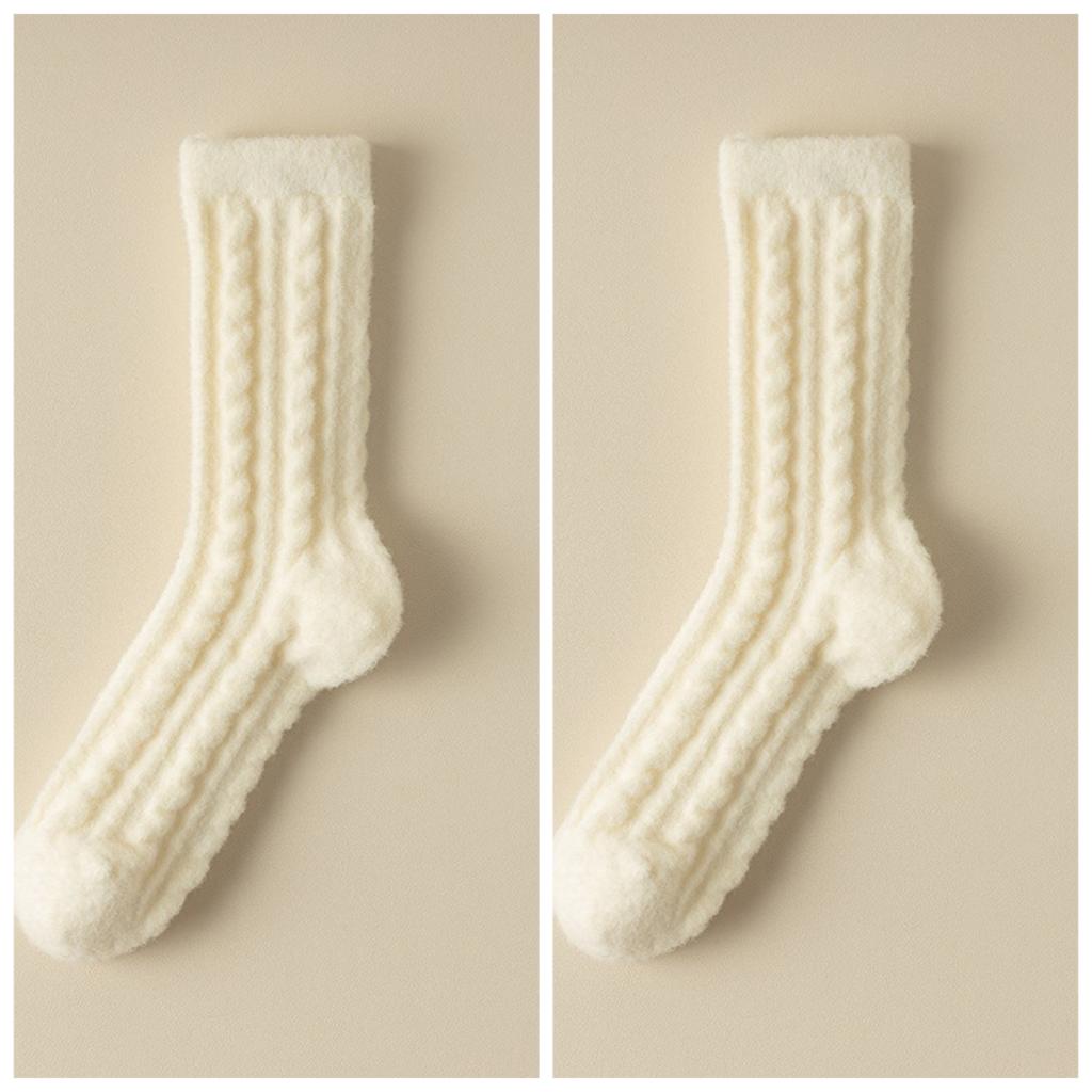 Thickened Socks Women's Winter Fleece Twist Mid-socks Solid Color Home Warm Sleeping Stockings Home Travel Clothing