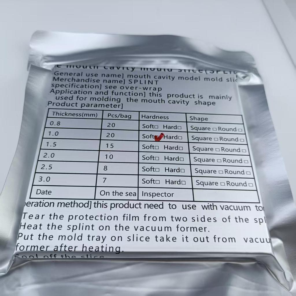 1 balení Zubní fólie Vakuově tvarovací list Čtvercový Ortodontická dlaha Retenční aparát Zubní laboratoř Termoformovací materiál