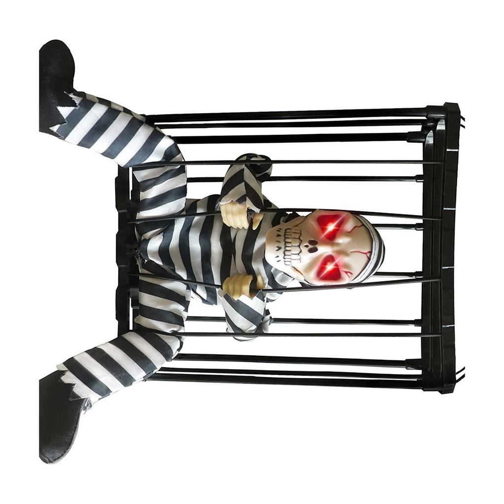 Halloween Scream Skull Cage Prisoner with Automatic Sensors Activation For Haunted Garden Or Indoor Scare Shows