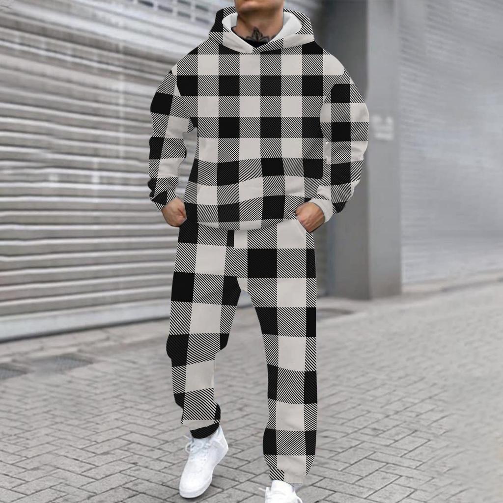 Herren Casual und personalisiert bedrucktes Langarm-Kapuzensweatshirt, Herren Sport-Sweatshirt und Sweatpants zweiteiliges Set