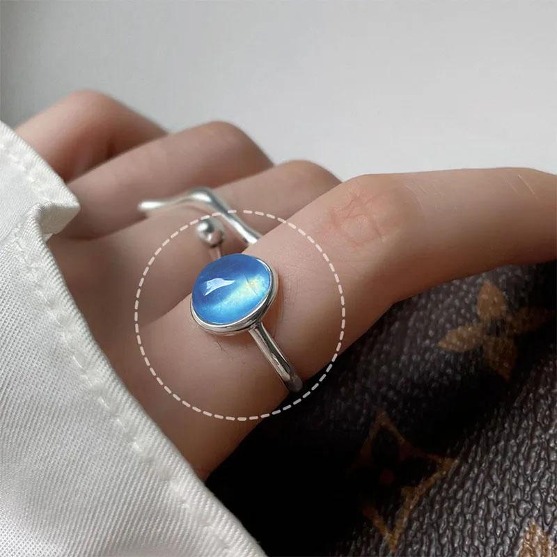 925 Sterling Silve Moonstone Irregular Ring for Women Party Gift Adjustabler Personality Korean Dropshipping