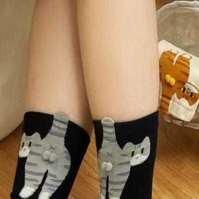 1/2 pár Kreslené Roztomilé Kočičí Koule Bavlněné Ponožky Kawaii Lolita Pletené Ponožky Ženy Dívky Středně Vysoké Ponožky Potisk Kočičího Zadečku Pár Ponožek