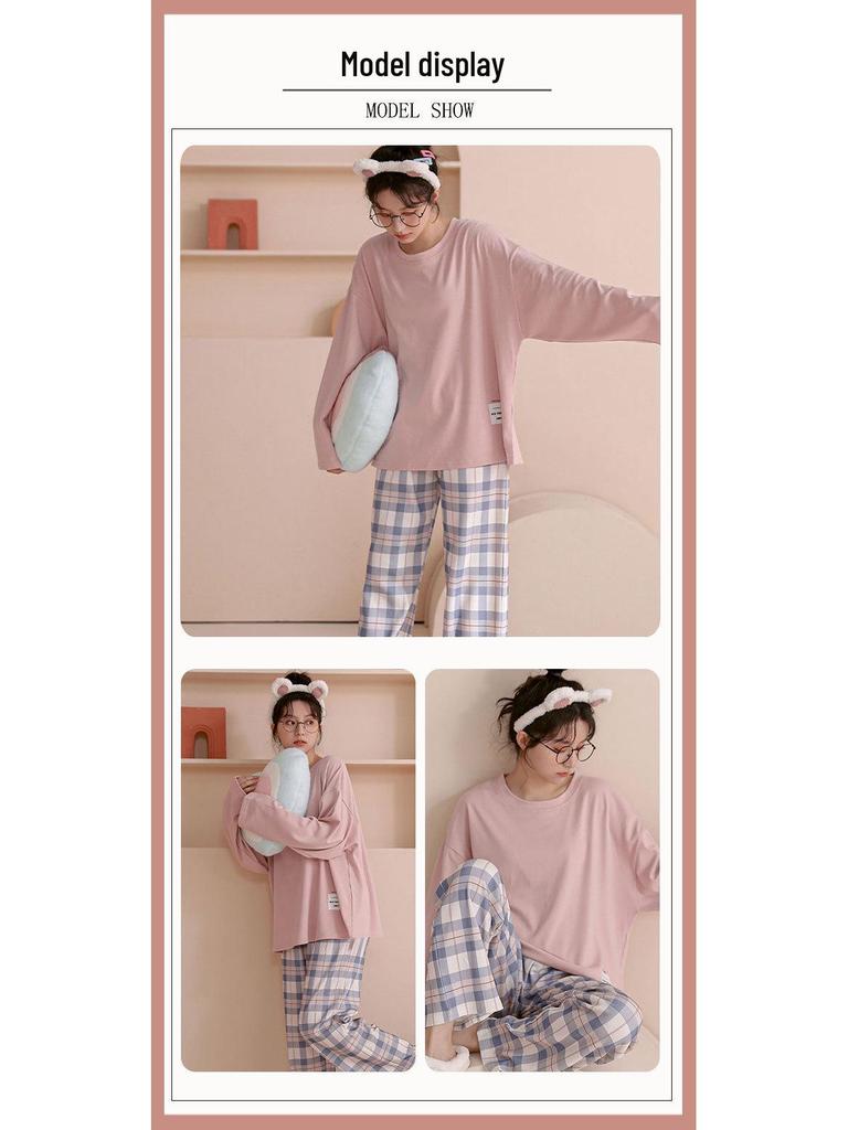 WeChat Herbst/Winter Damen Niedlicher Stil Rundhals Pyjama-Set - Langarm und Hose