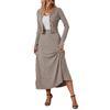 2025 European Style Korean Knit Cardigan & Elastic Waist Skirt Two-Piece Set