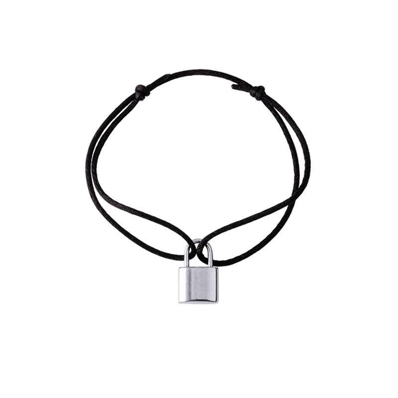 BTS V Kim Taehyung Lock Pendant Braided Bracelet Black Cord Adjustable Minimalist Chain Kpop Idol Fan Merchandise Jewelry Gift for Women Men ARMY