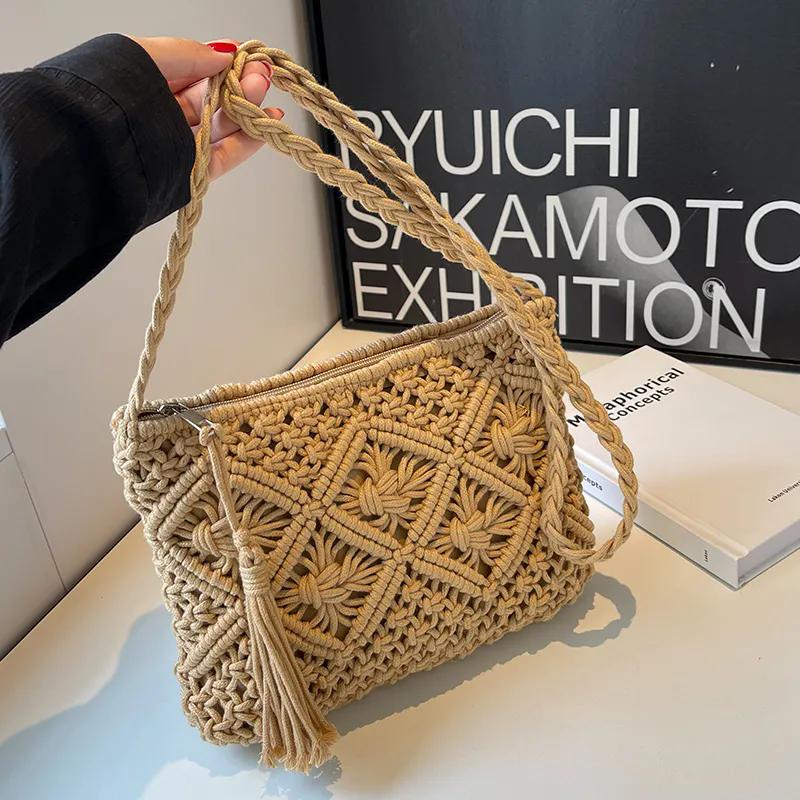 WTEMPO Solid Color Casual Versatile Tote Shoulder Bags Hollow-out Large Capacity Canvas Bags Women's Commuting Shopping Handbags