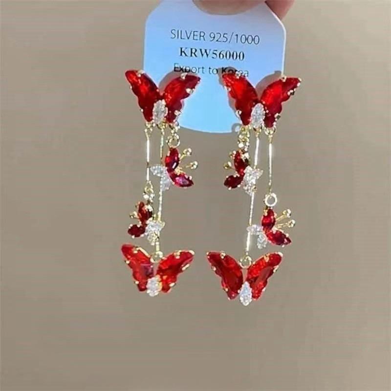 New face-showing thin super fairy fringed butterfly earrings for women, exaggerated fashion long earrings in Europe and America
