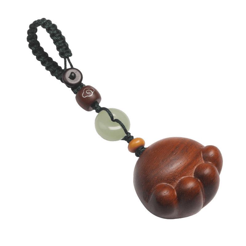 Sandalwood Cat Paw Keychain - Cute Cartoon Pendant Ornament for Women