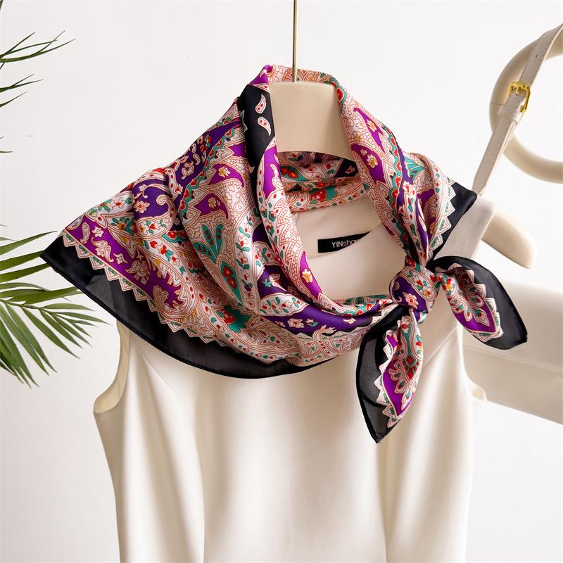 Square Scarf Women‘S Imitation Silk Bandanna Professional Decoration Headband Hair Shawl SpringSummer Luxury Neckerchief Hijab