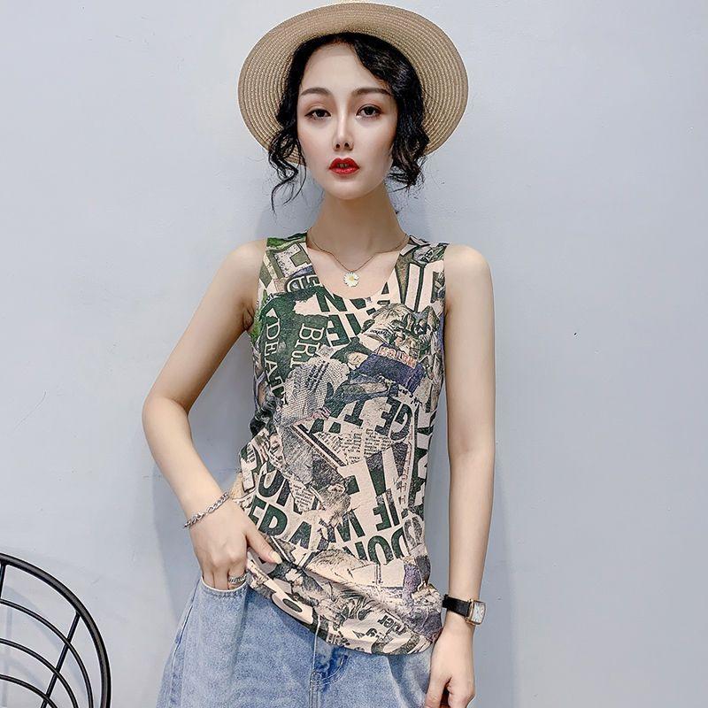 Korean Printed Camisole Vest Women's Summer New Fashionable Slim Fit Sleeveless T-shirt Top