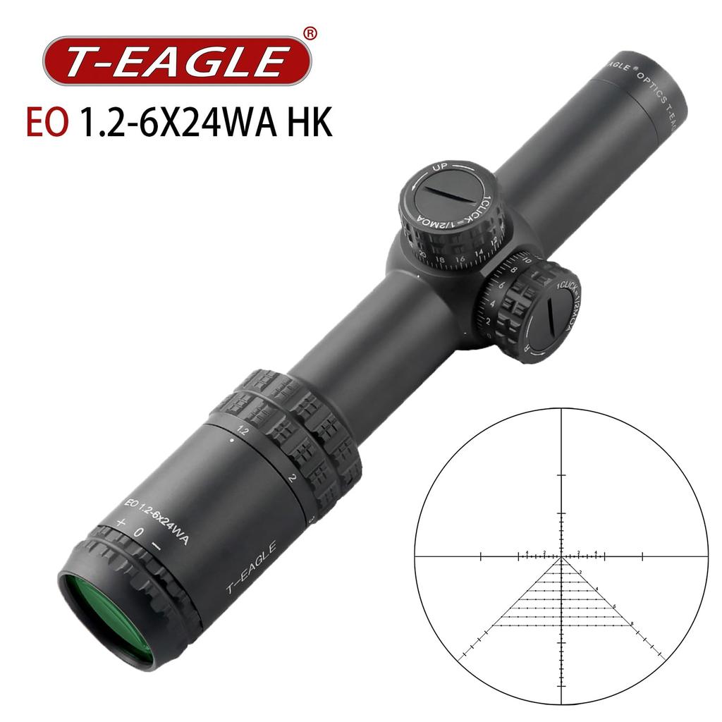 T-EAGLE EO1.2-6x24WA Rifle Scope with Variable Magnification, Short Scope for Airsoft, Includes 20mm High Mount Ring