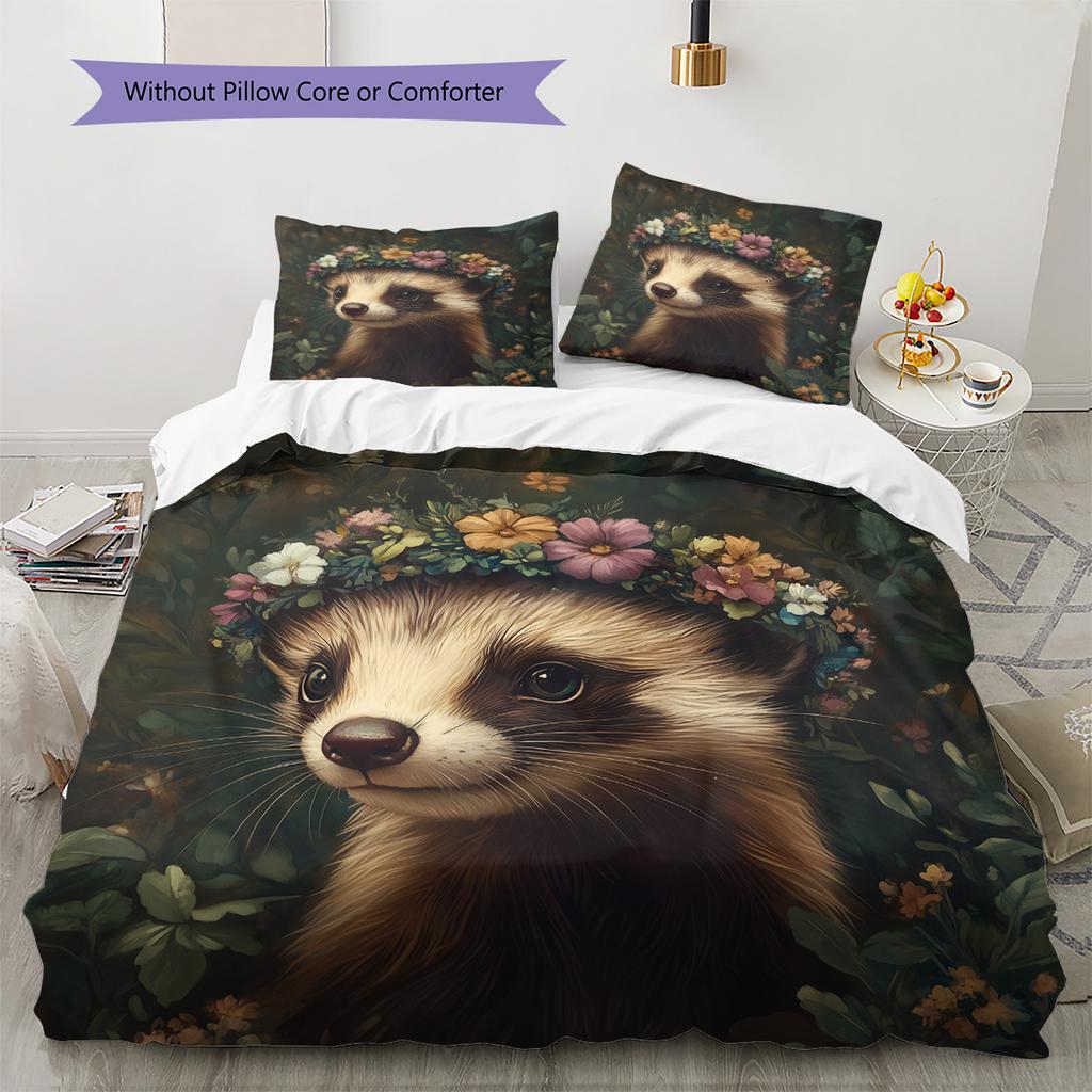 Coroa de Flores Animal Padrão Conjunto de Colcha Roupa de Cama Capa de Colcha Fronha Decoração de Casa Presente (1 capa de edredom + 2 fronhas, sem enchimento.)